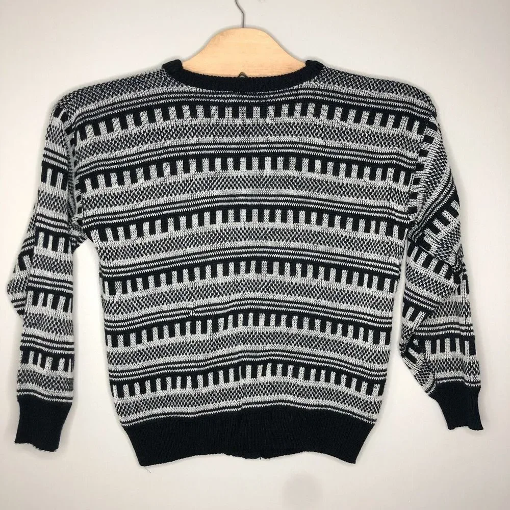 Botany 500 Men's Large Black Abstract Four‎ Button Long Sleeve Cardigan Sweater